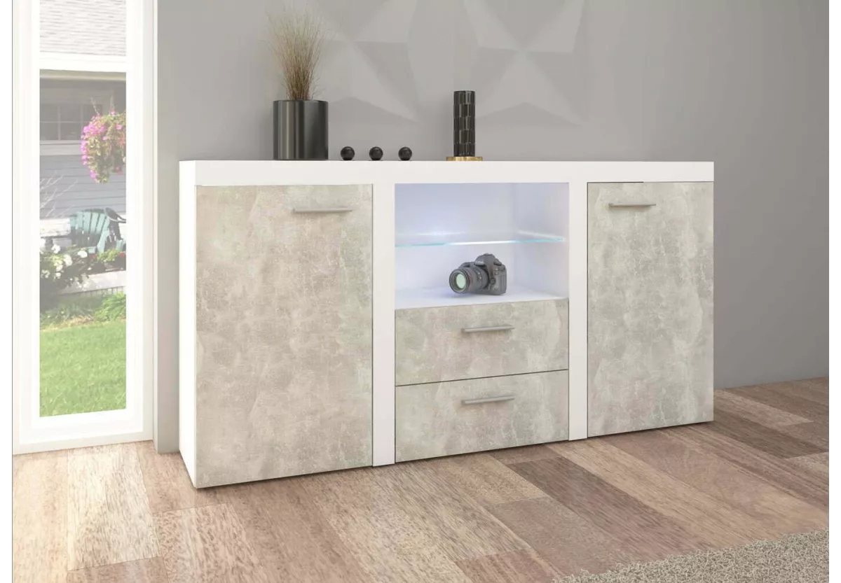 Pojemna komoda Rumb Ii Beton Jasny + Białe w industrialnym stylu