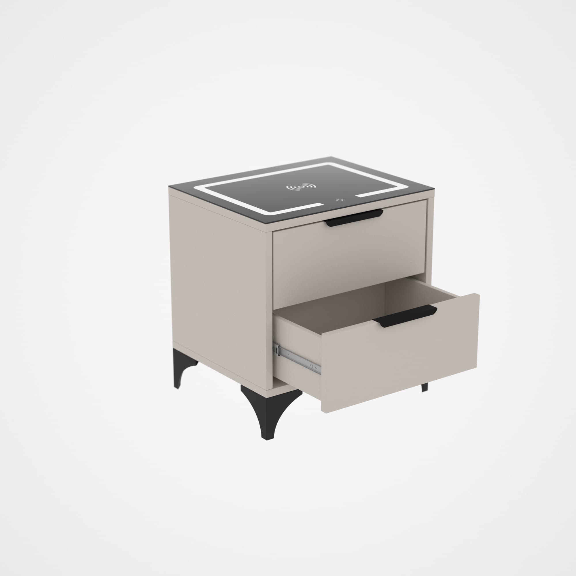 Szafka nocna w kolorze kaszmir z funkcją ładowania indukcja LED