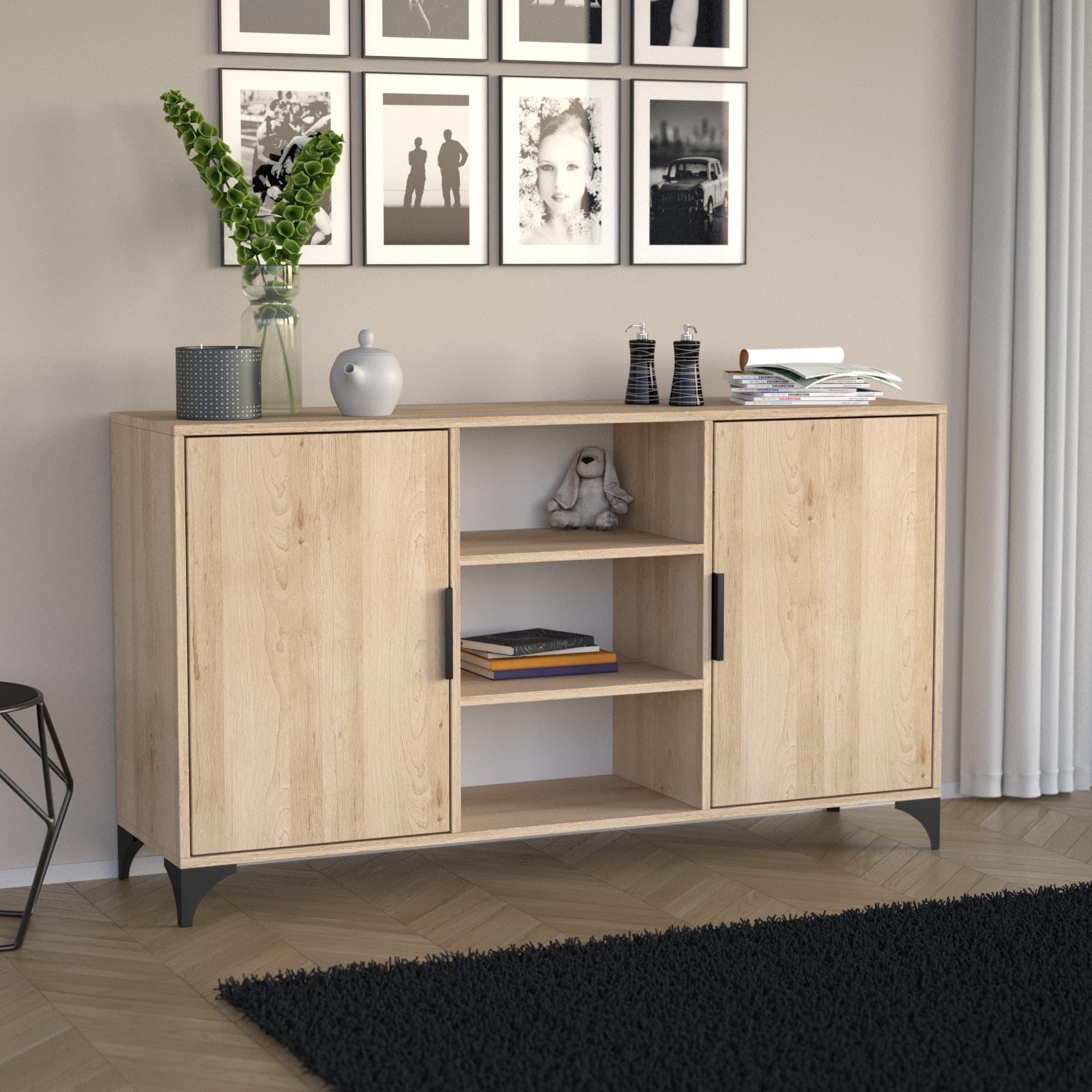 Komoda 2D2P dwudrzwiowa z półkami dąb artisan