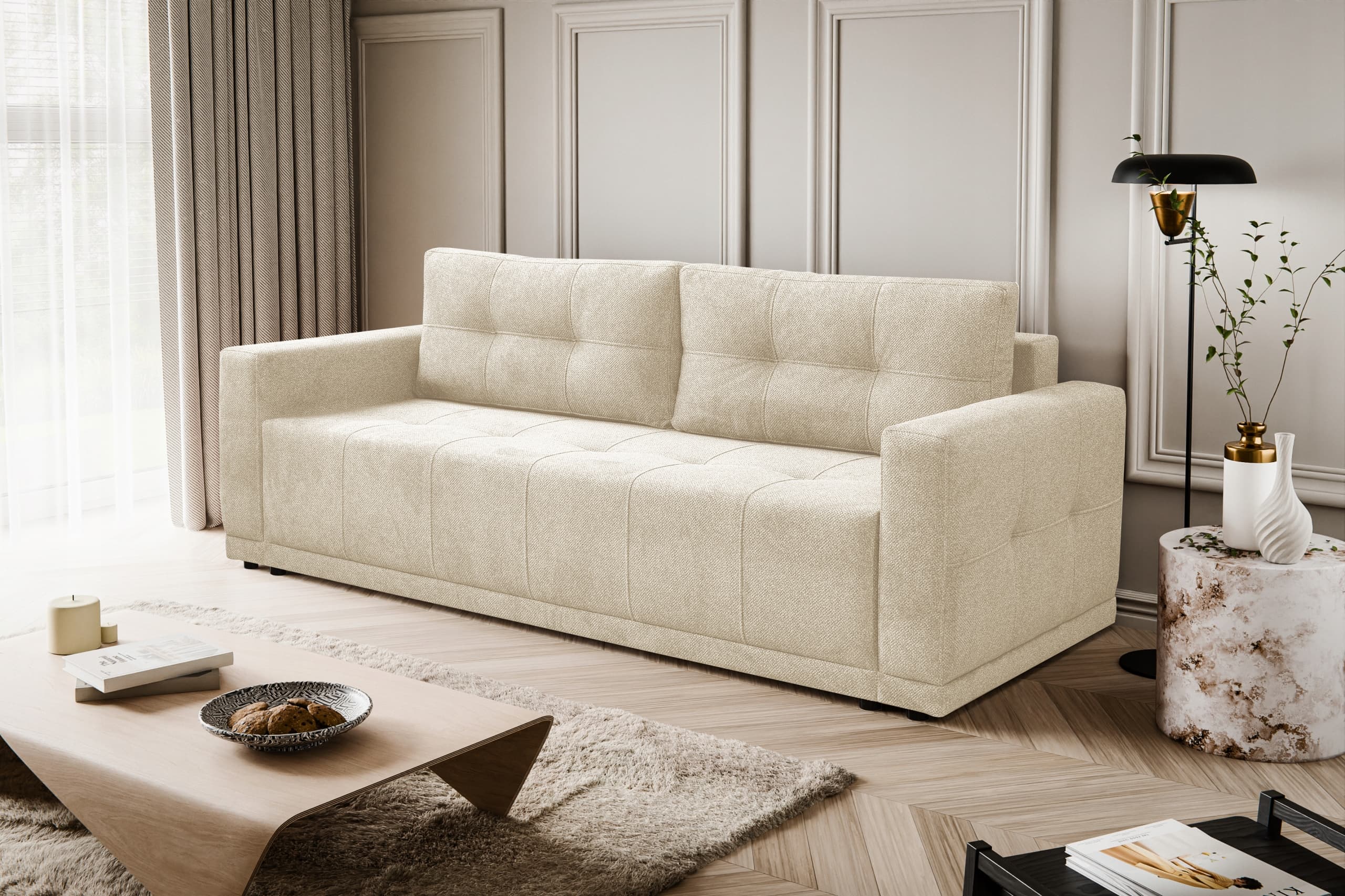 Sofa kanapa LUSSO rozkładana z funkcją spania biała / kremowa