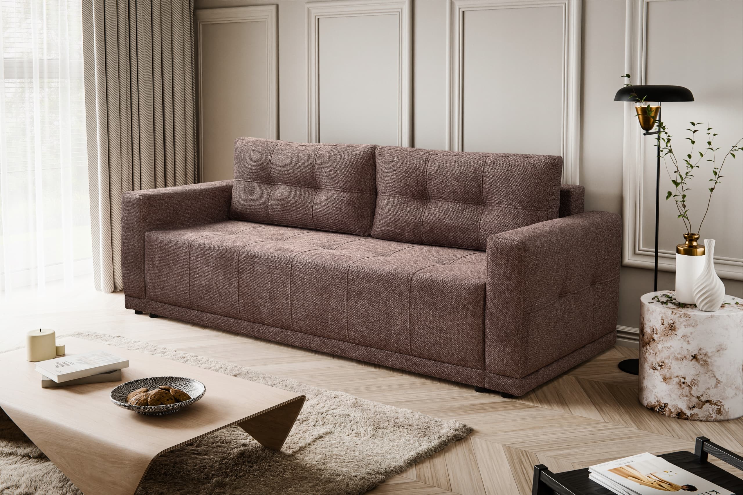 Sofa kanapa LUSSO rozkładana z funkcją spania brązowa