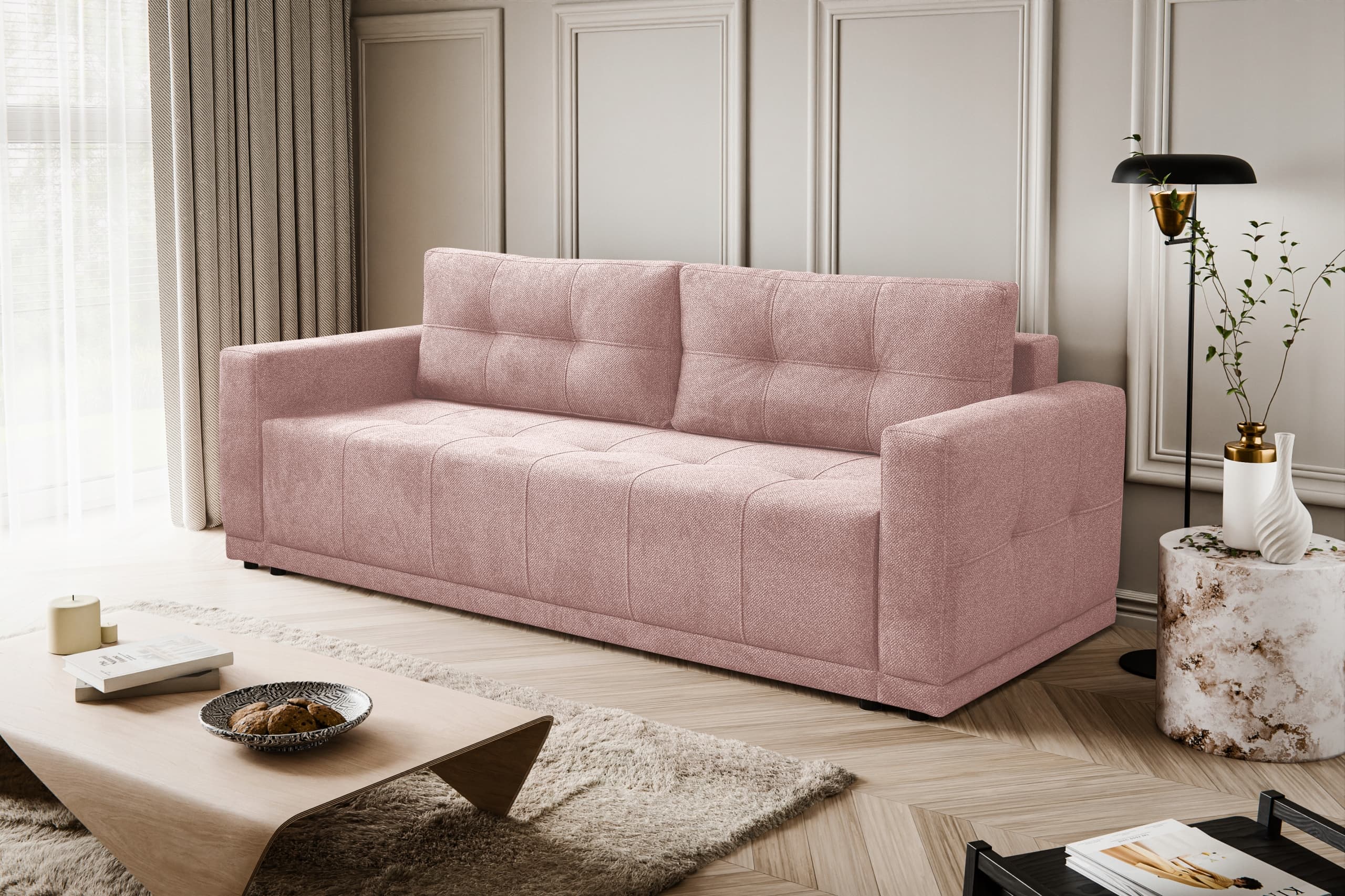 Sofa kanapa LUSSO rozkładana z funkcją spania pudrowy róż