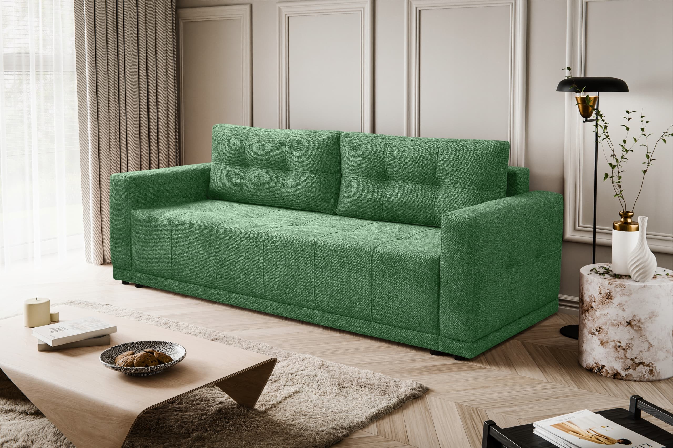 Sofa kanapa LUSSO rozkładana z funkcją spania zielona