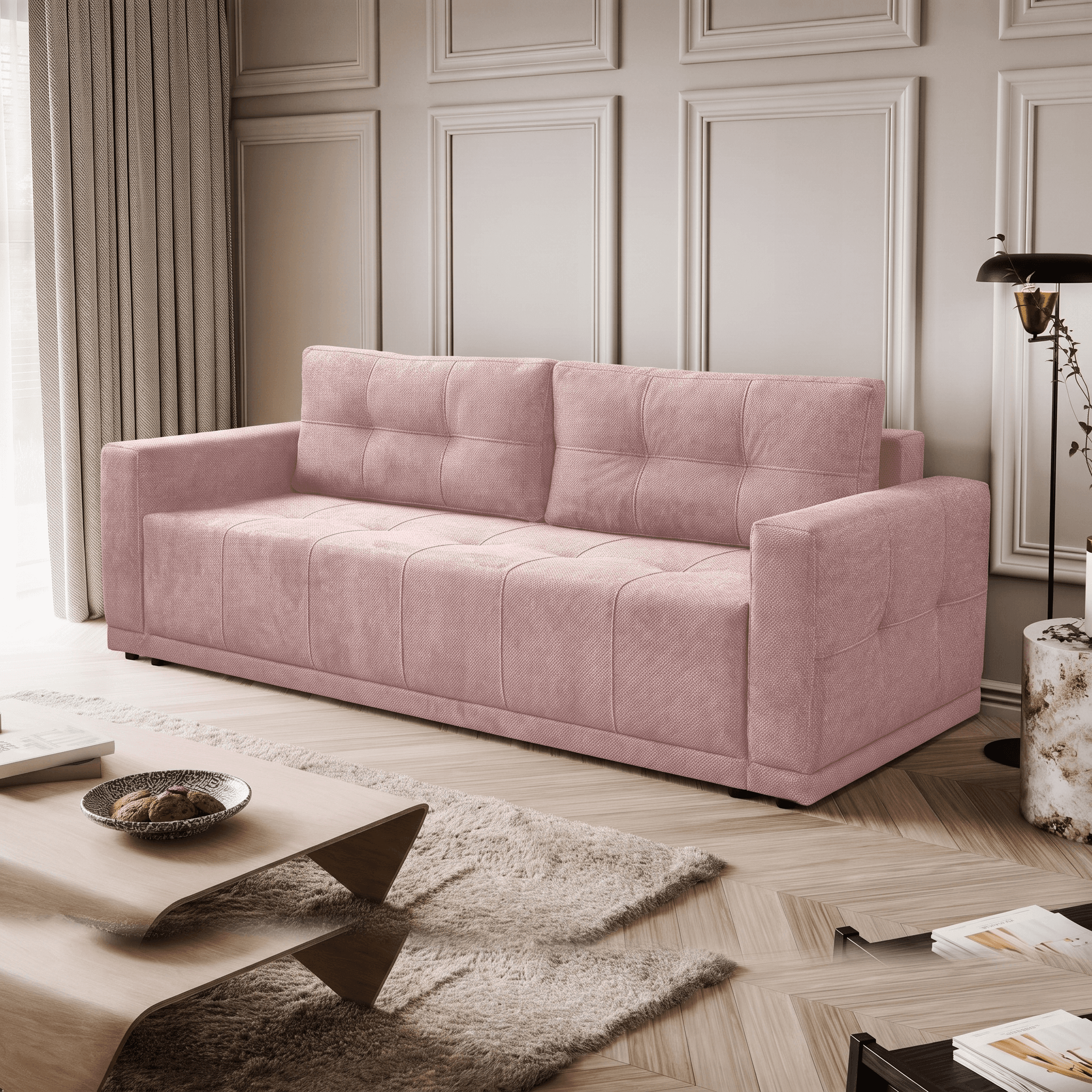 Sofa kanapa LUSSO rozkładana z funkcją spania pudrowy róż